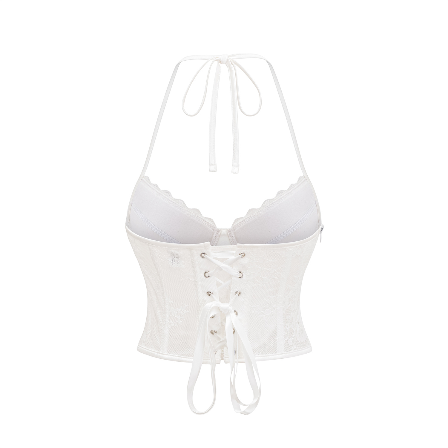Solid Corset Lace Splicing Halter Top Elegant Women Corset Top